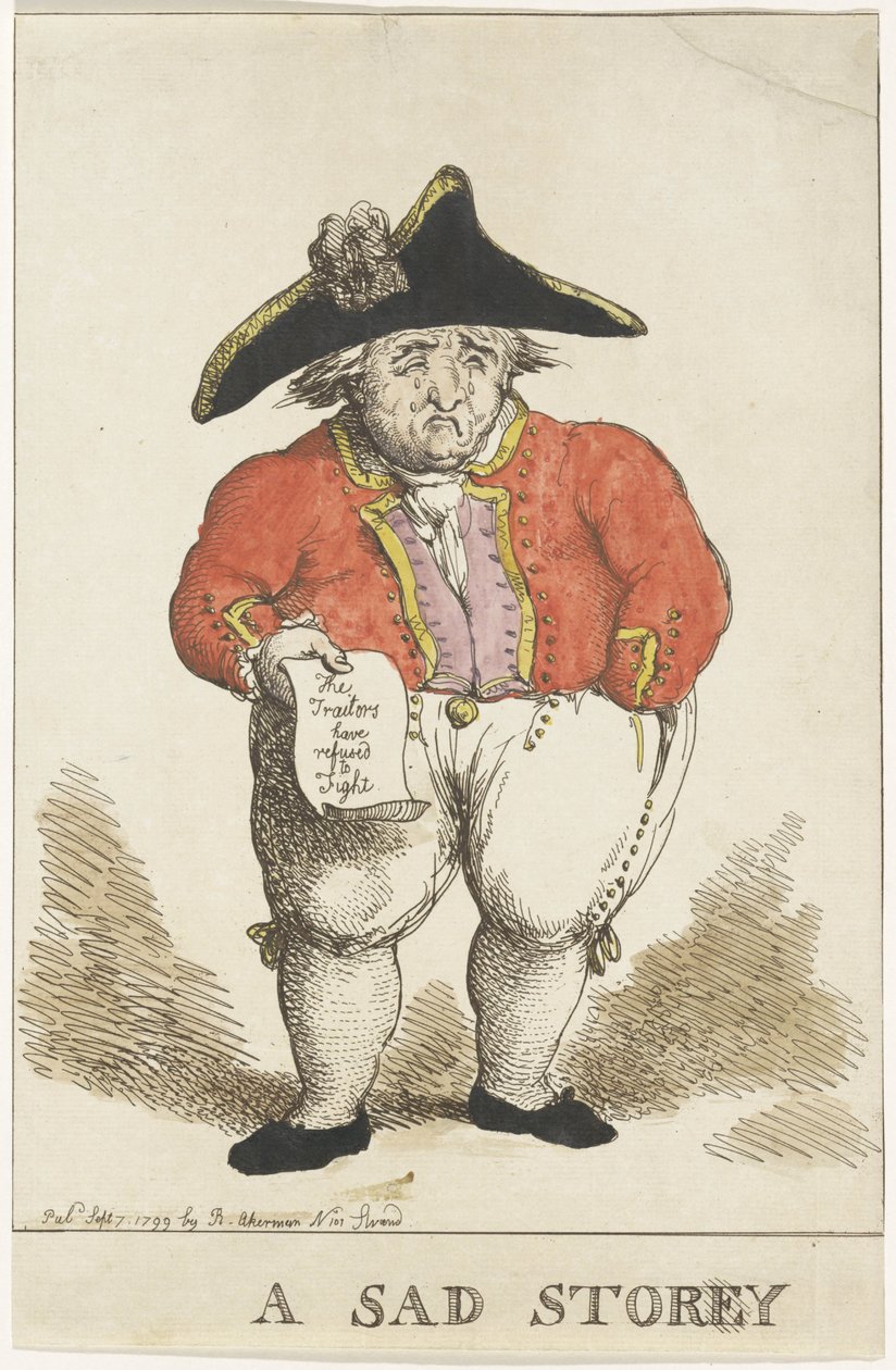 Pilakuvitus, joka kuvaa bataavilaista kontra-amiraalia Samuel Storya, 1799 tekijältä Thomas Rowlandson