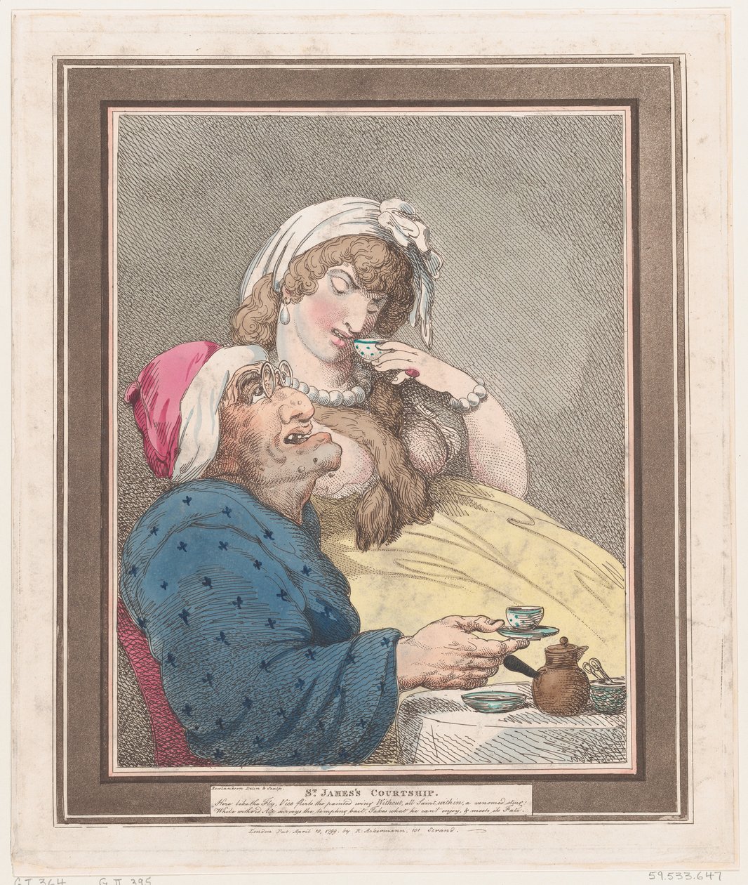 St Jamesin seurustelu, 10. huhtikuuta 1799, 10. huhtikuuta 1799. tekijältä Thomas Rowlandson