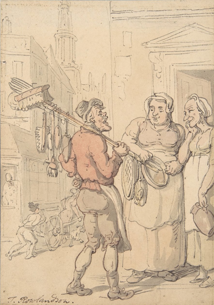 Katukohtaus: Harjojen myyjä, 1780-1827. tekijältä Thomas Rowlandson