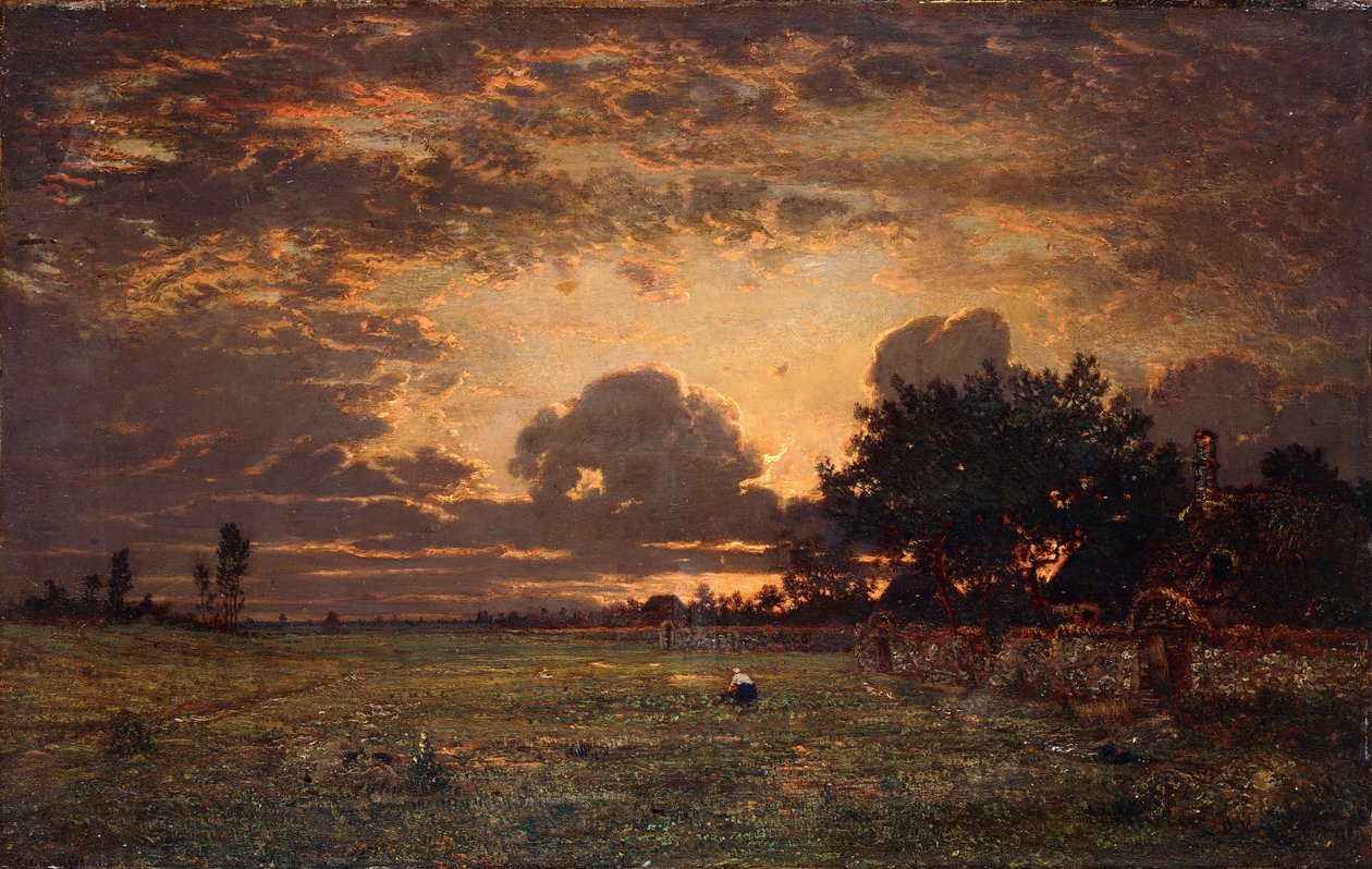 Auringonlasku Barbizonin tasangon yllä, tekijältä Thomas Rowlandson