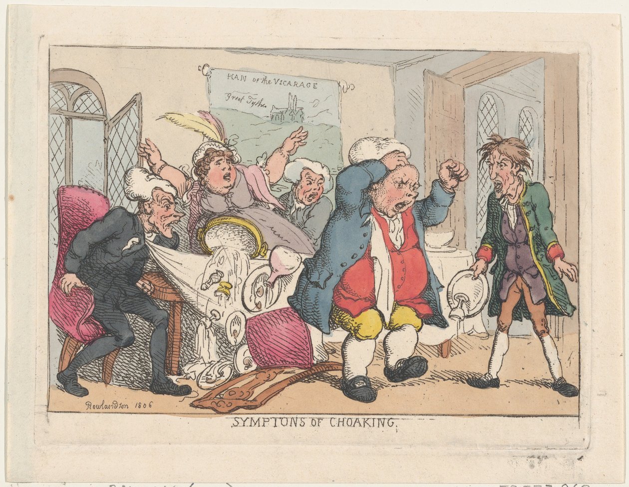 Symptoms of Choaking, 1806 pub. 25. elokuuta 1808, 1806 pub. 25. elokuuta 1808. tekijältä Thomas Rowlandson
