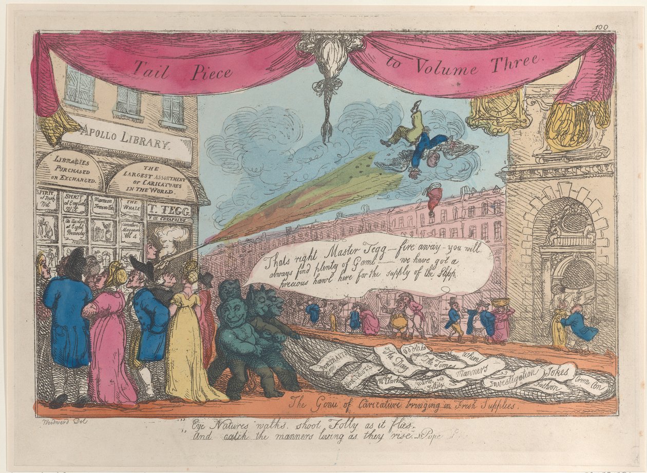 Tail Piece Volume 3: The Genii of Caricature Bringing in Fresh Supplies, 1808-21., 1808-21. tekijältä Thomas Rowlandson