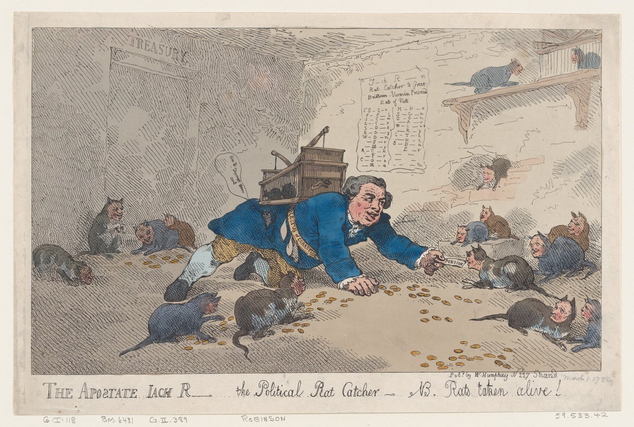 Luopio Jack Robinson, Poliittinen rotansieppaaja-N.B. Rats Taken Alive!, maaliskuu..., 1. maaliskuuta 1784. tekijältä Thomas Rowlandson