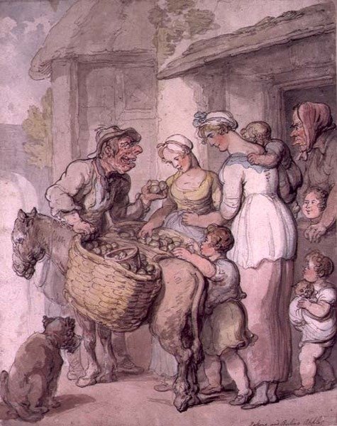 Omenamyyjä: Omenoiden leivonta ja keittäminen tekijältä Thomas Rowlandson