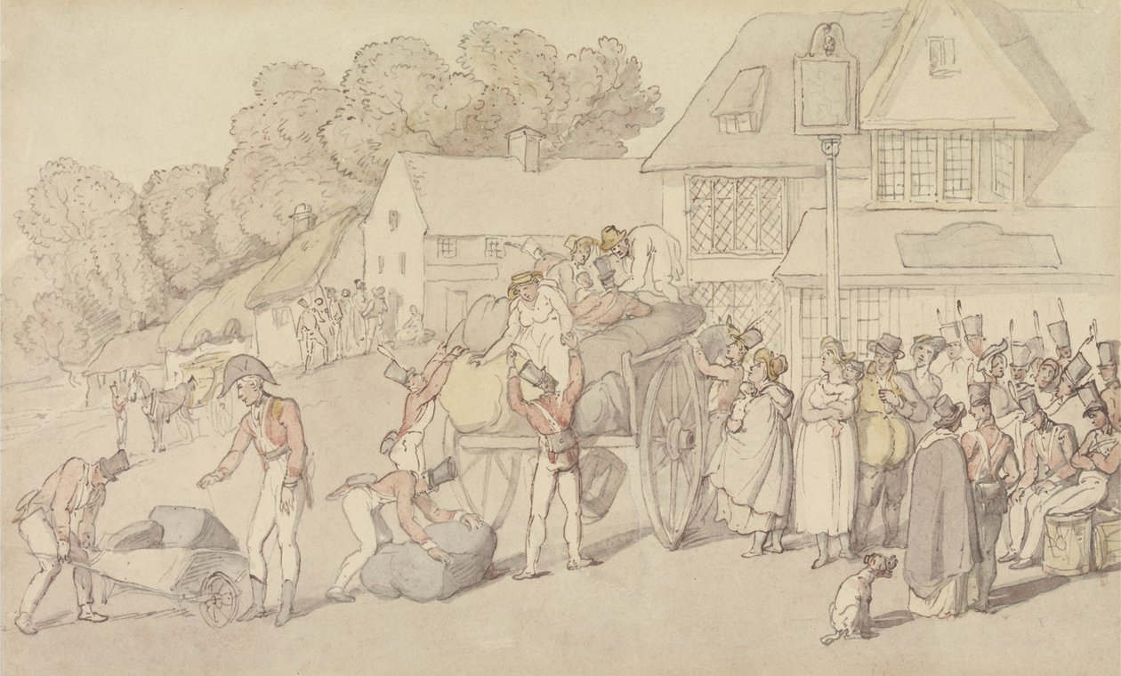 Miliisijoukon saapuminen majataloon tekijältä Thomas Rowlandson