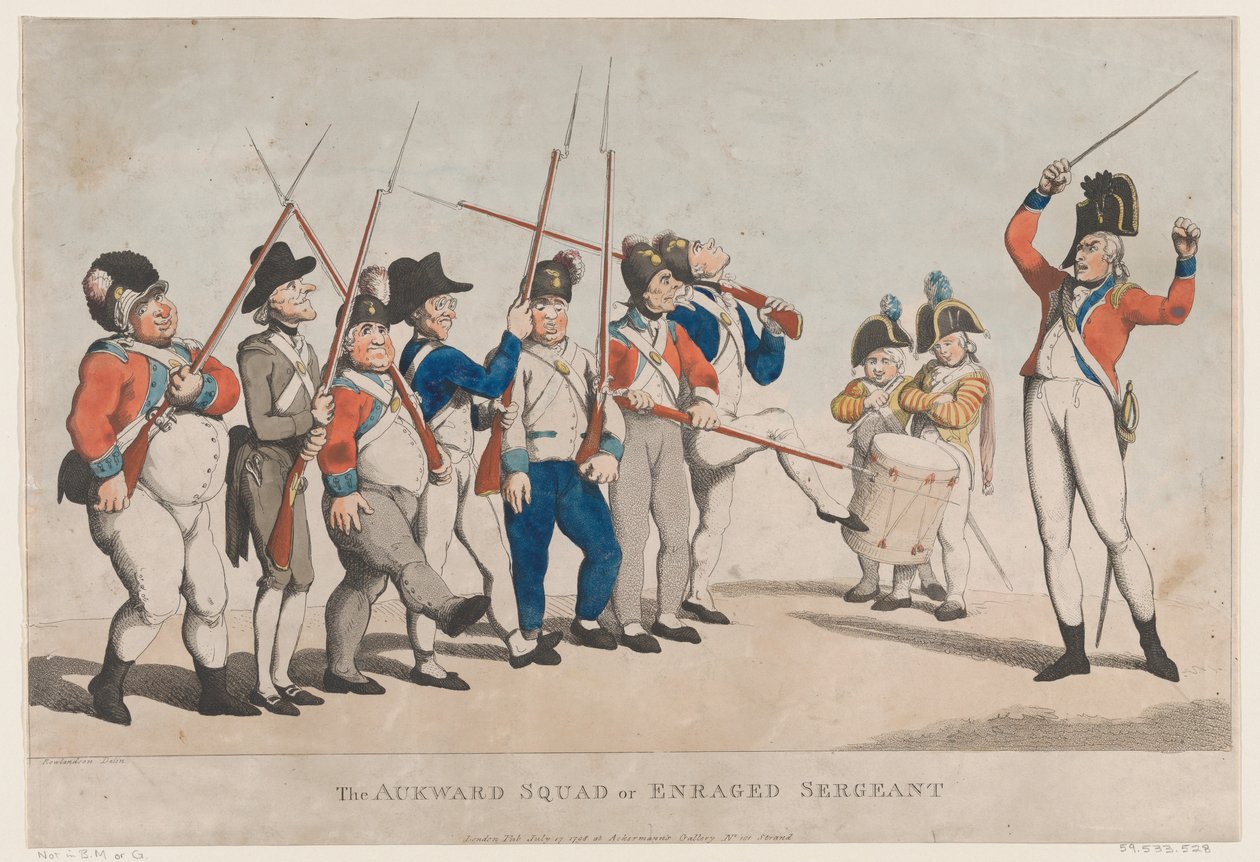 Awkward Squad tai Raivoissaan kersantti, 17. heinäkuuta 1798, 17. heinäkuuta 1798. tekijältä Thomas Rowlandson