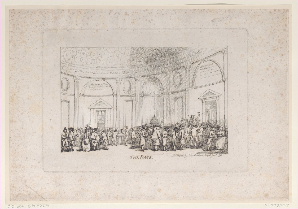 Pankki, tammikuu 1792 uudelleen liikkeeseen, tammikuu 1792 uusittu. tekijältä Thomas Rowlandson