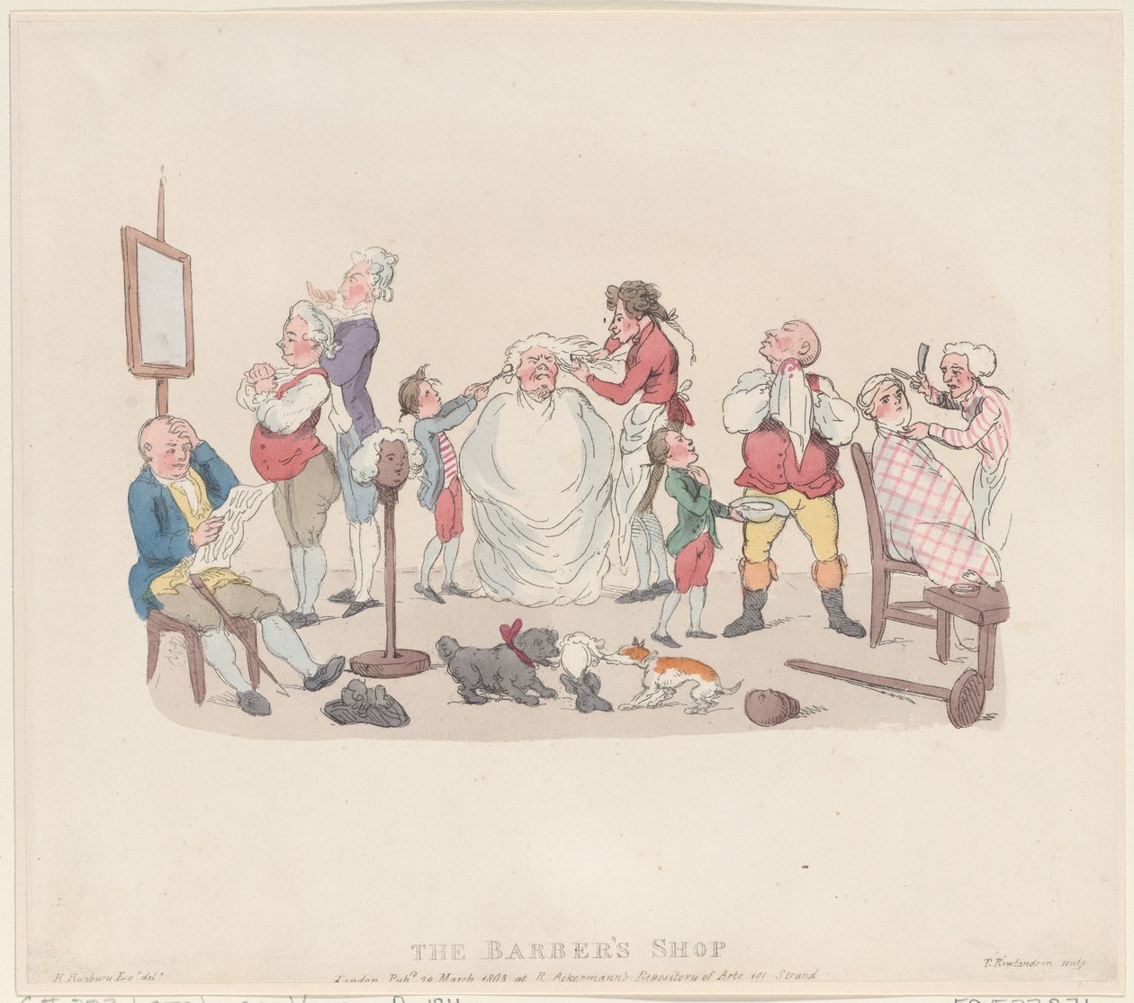 Parturi, 20. maaliskuuta 1803, 20. maaliskuuta 1803. tekijältä Thomas Rowlandson