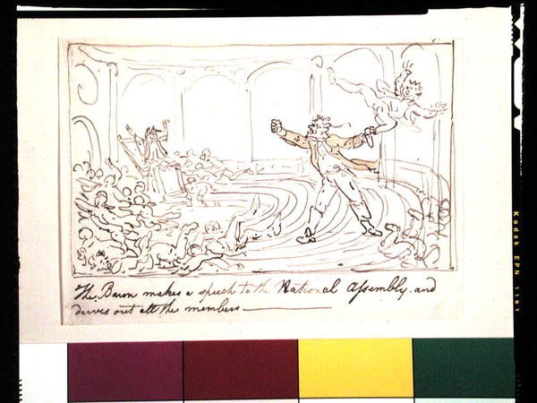 Paroni pitää puheen kansalliskokoukselle ja ajaa kaikki jäsenet pois (kynä ja muste ja akvarelli paperille) tekijältä Thomas Rowlandson