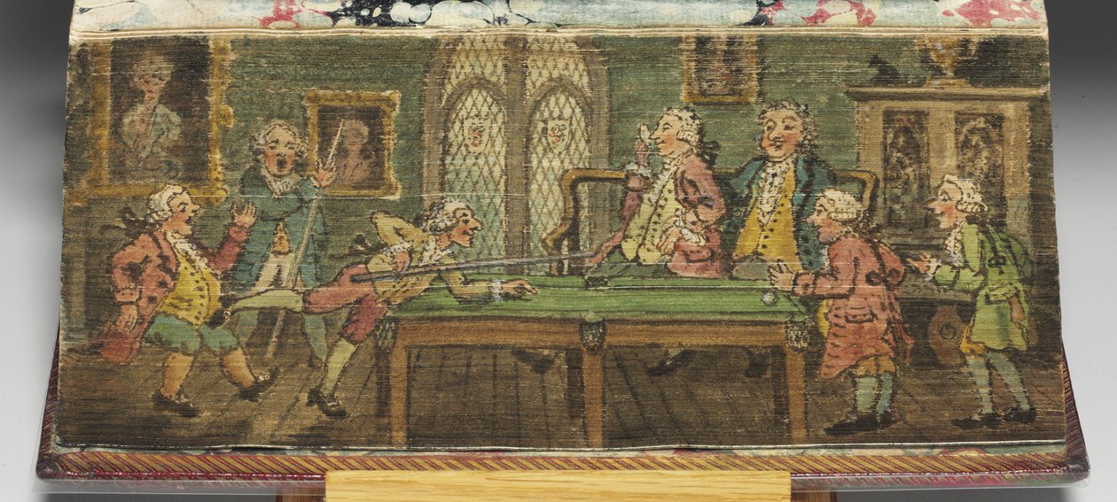 "The Book of Common Prayer", yksityiskohta etureunamaalauksesta "Biljardipeli", 1772 tekijältä Thomas Rowlandson