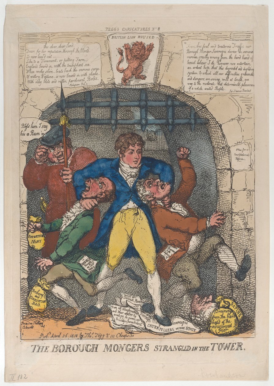 Borough Mongers kuristettiin Towerissa, 26. huhtikuuta 1810., 26. huhtikuuta 1810. tekijältä Thomas Rowlandson