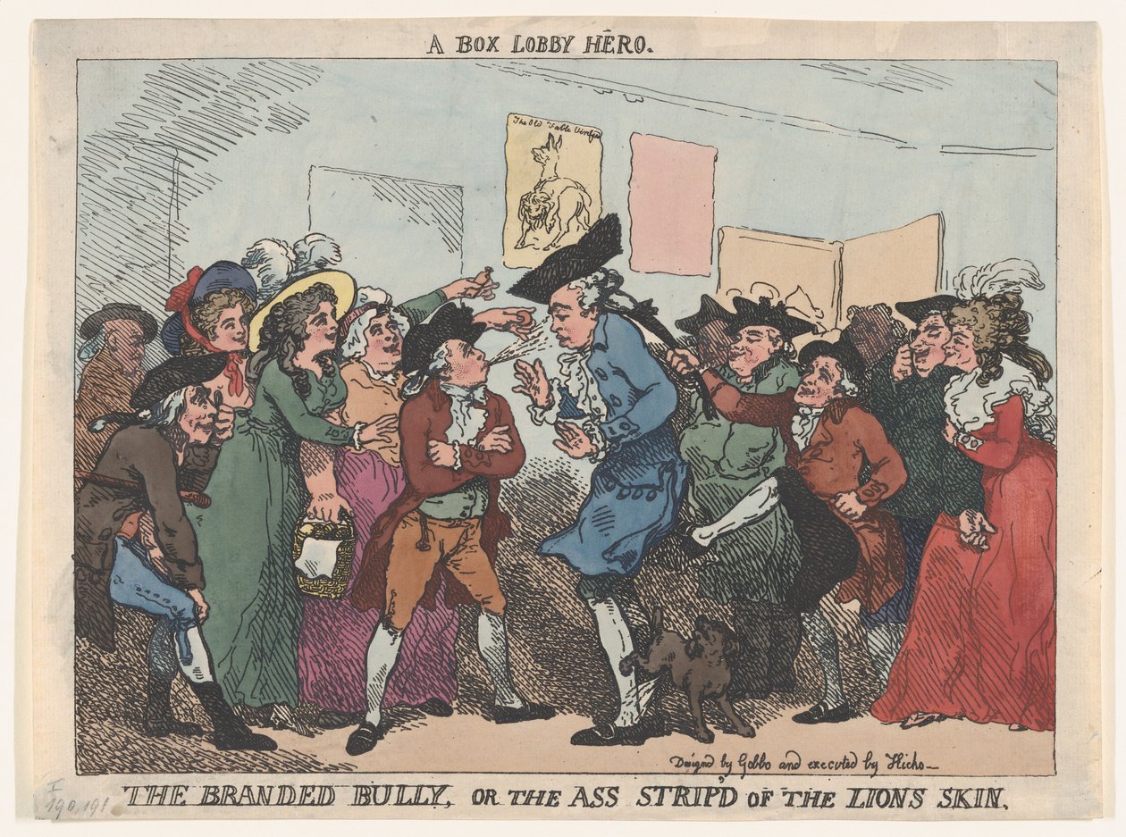 Brändätty kiusaaja eli leijonan ihon aasi, 1786, 1786. tekijältä Thomas Rowlandson