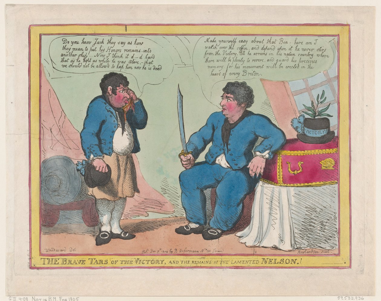 Voiton rohkeat tervat ja Valitun Nelsonin jäänteet!, 1. toukokuuta 1806, 1. toukokuuta 1806. tekijältä Thomas Rowlandson