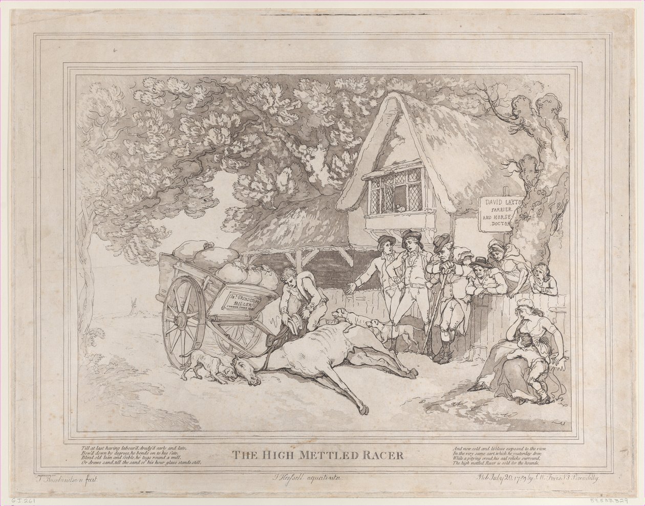 Kärryhevonen elokuvasta Kilpahevosen elämä, eli The High-Mettled Racer, 20. heinäkuuta..., 20. heinäkuuta 1789 tekijältä Thomas Rowlandson