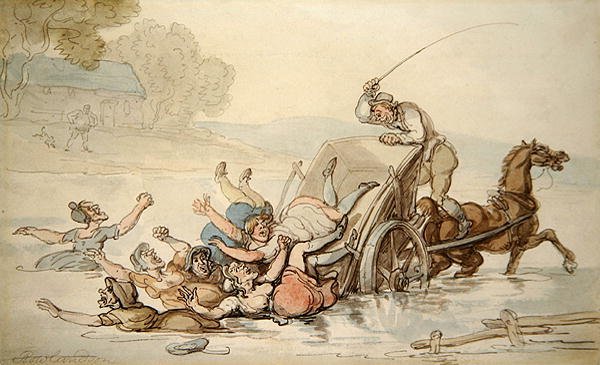 Carter ja mustalaiset (tussi ja akvarelli paperille) (kynä ja tussi ja akvarelli paperille) tekijältä Thomas Rowlandson