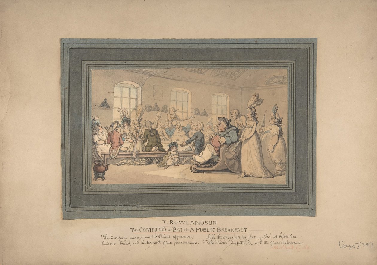 Kylpyammeen ja julkisen aamiaisen mukavuudet, 1780-1827. tekijältä Thomas Rowlandson