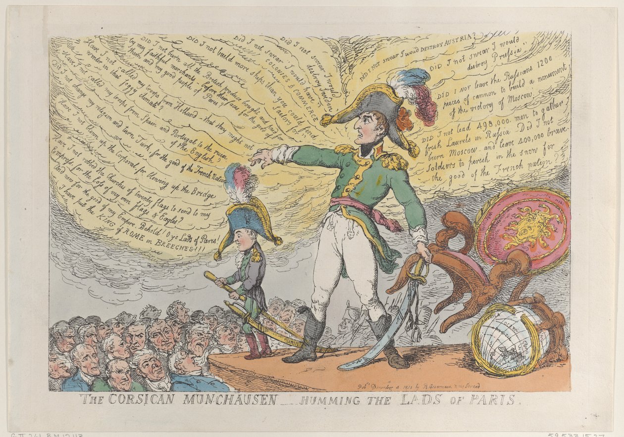 Korsikan Münchausen - Humming the Lads of Paris, 4. joulukuuta 1813., 4. joulukuuta 1813. tekijältä Thomas Rowlandson