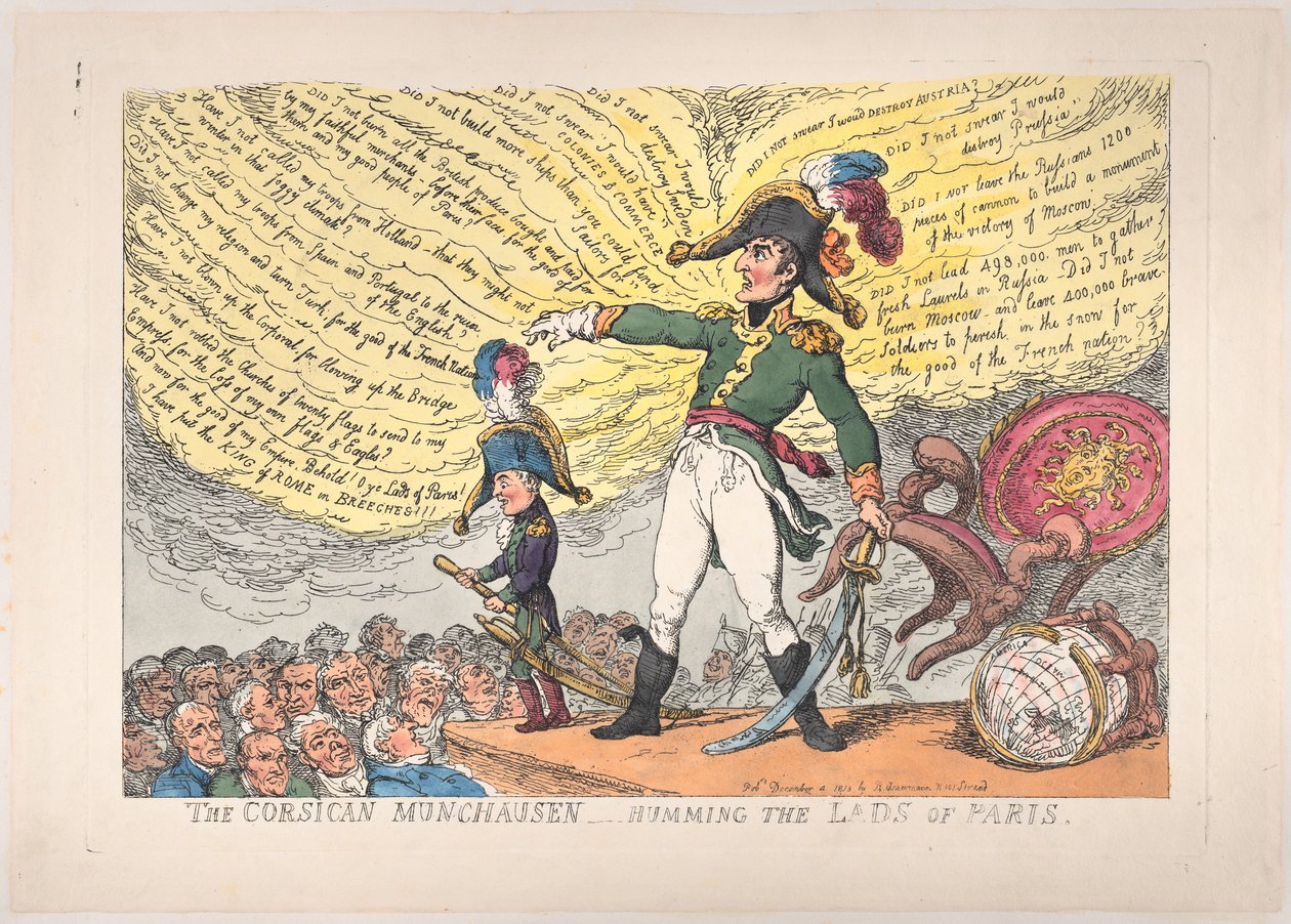 Korsikan Münchausen - Humming the Lads of Paris, 4. joulukuuta 1813., 4. joulukuuta 1813. tekijältä Thomas Rowlandson