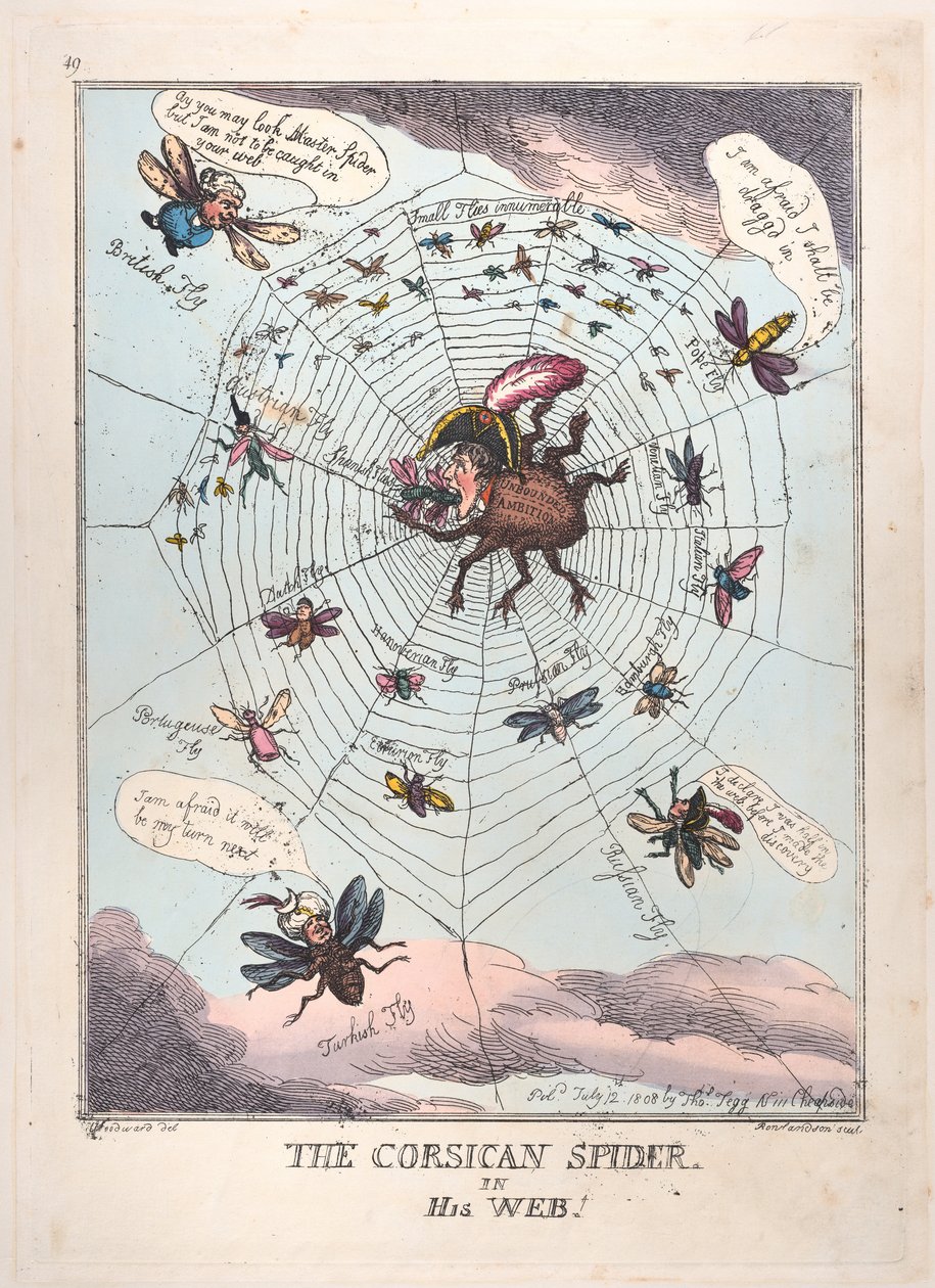 Korsikan hämähäkki verkossaan!, 12. heinäkuuta 1808, 12. heinäkuuta 1808. tekijältä Thomas Rowlandson