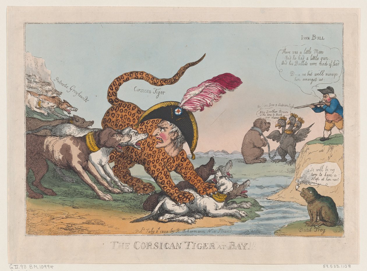 The Corsican Tiger at Bay!, 8. heinäkuuta 1808, 8. heinäkuuta 1808. tekijältä Thomas Rowlandson