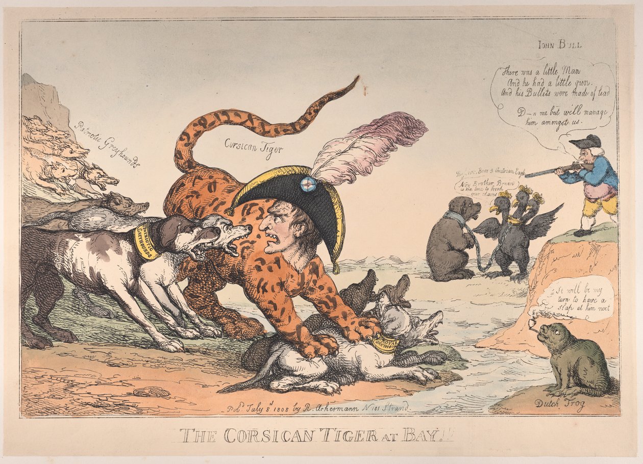 The Corsican Tiger at Bay!, 8. heinäkuuta 1808, 8. heinäkuuta 1808. tekijältä Thomas Rowlandson