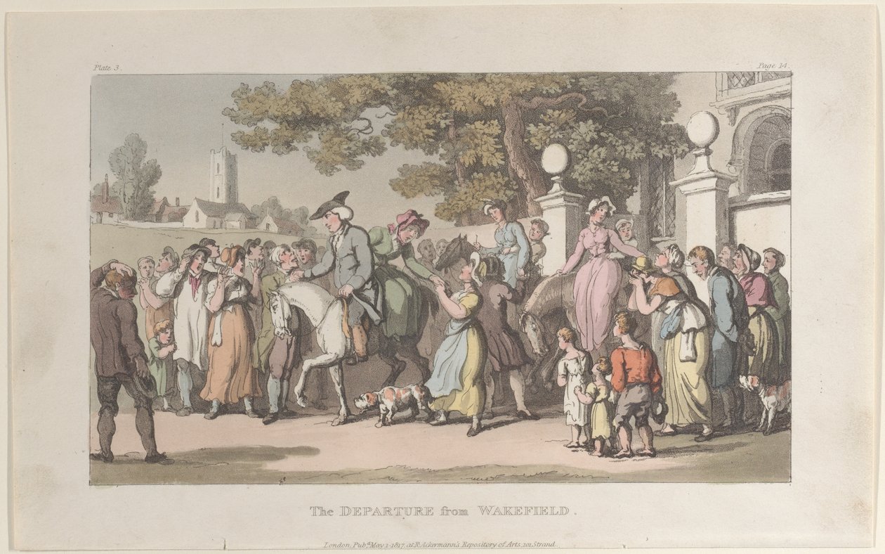 Lähtö Wakefieldistä, The Vicar of Wakefieldistä, 1. toukokuuta 1817, 1. toukokuuta 1817. tekijältä Thomas Rowlandson