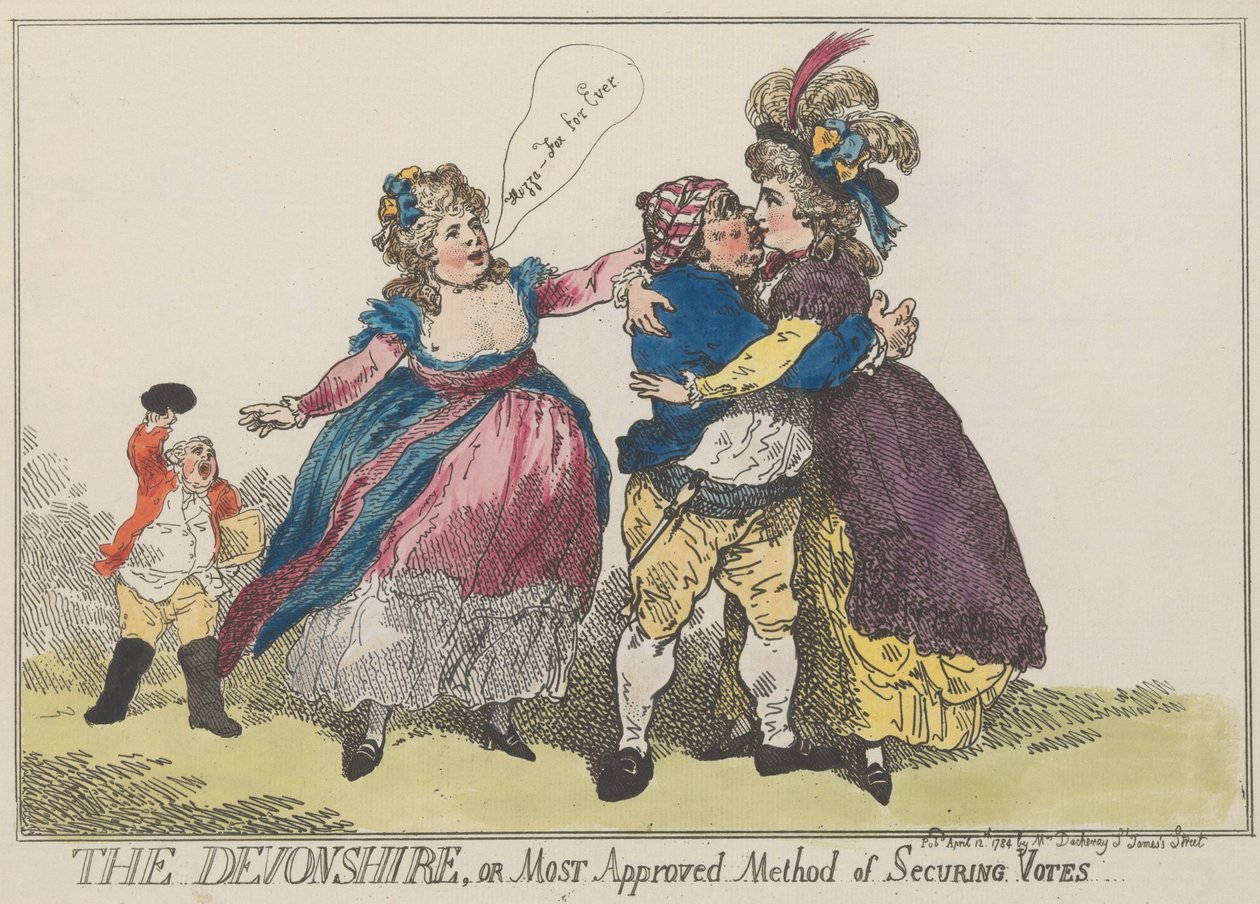 Devonshire eli hyväksytyin menetelmä äänten hankkimiseksi, 12. huhtikuuta 1784., 12. huhtikuuta 1784. tekijältä Thomas Rowlandson