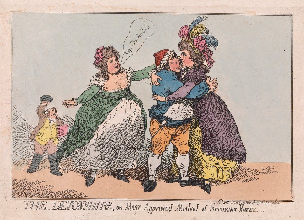 Devonshire eli hyväksytty äänien turvaamismenetelmä, pub. 1784 (käsinvärinen kaiverrus) tekijältä Thomas Rowlandson