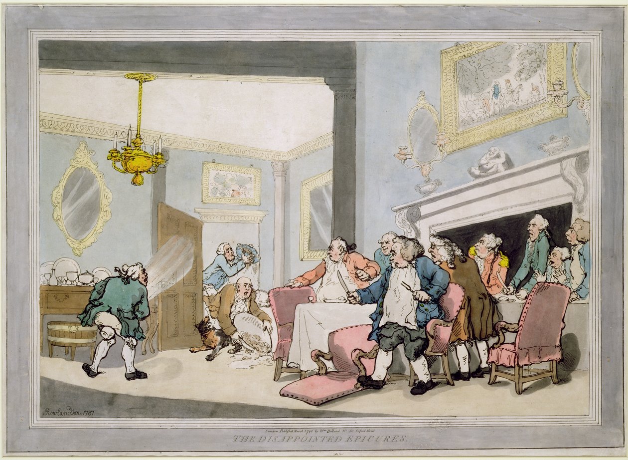 The Disappointed Epicures, pub. kirjoittanut William Holland, 1790 (värillinen etsaus) tekijältä Thomas Rowlandson