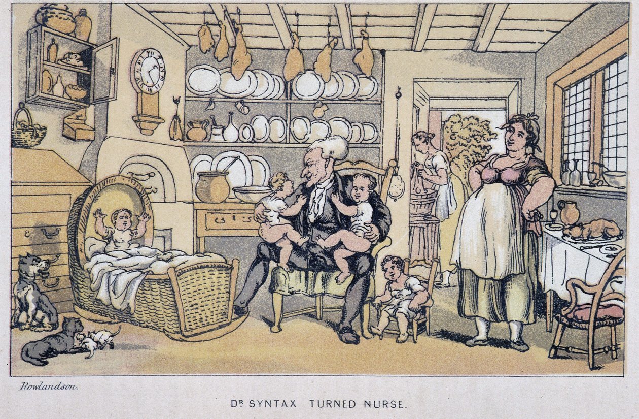 The Doctor Keeping Children - "" Doctor Syntaxin kolmella kiertueella: viehättävää lohtua ja vaimoa etsimässä" William Combe, ill. Rowlandson tekijältä Thomas Rowlandson