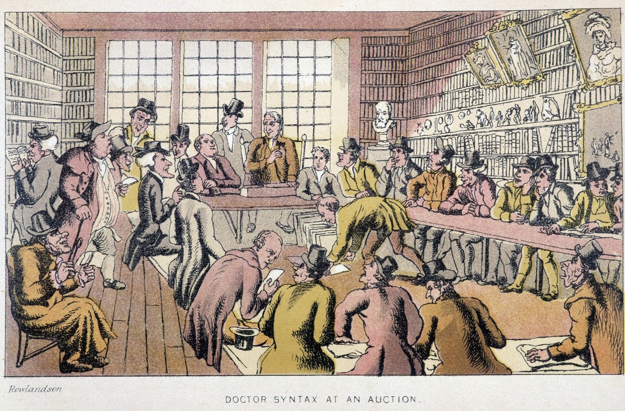 Tohtori huutokaupassa - "" Doctor Syntaxin kolmella kiertueella: viehättävää lohtua ja vaimoa etsimässä" William Combe, ill. Rowlandson tekijältä Thomas Rowlandson