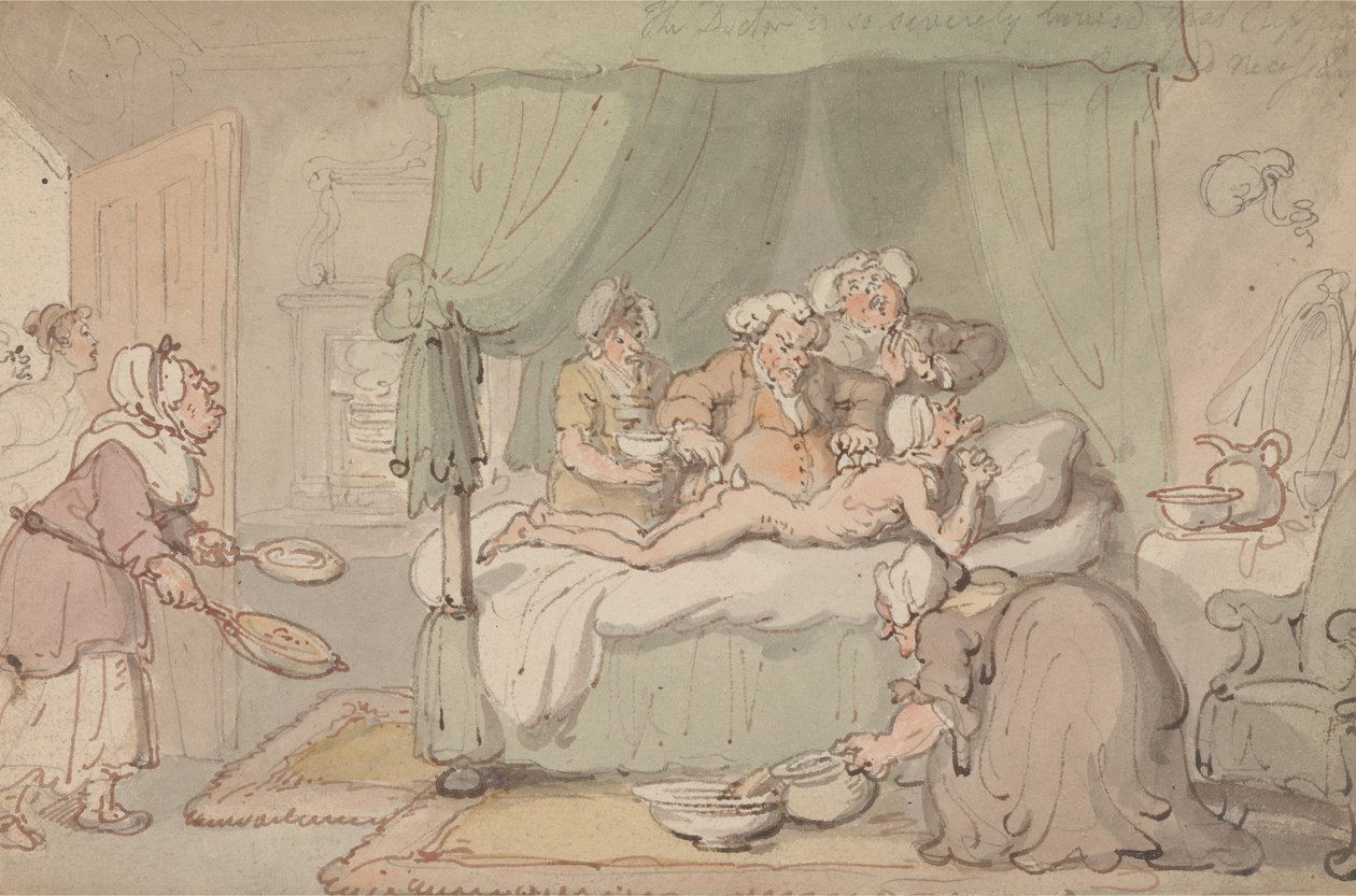 ”Tohtori on niin pahasti mustelmilla, että kuppaus katsotaan tarpeelliseksi” tekijältä Thomas Rowlandson