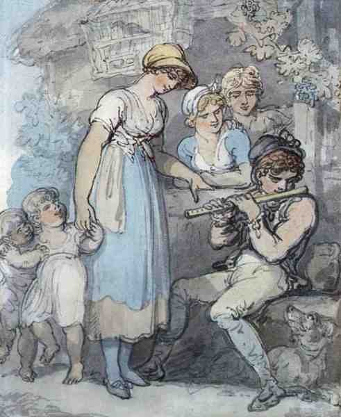 Huilusoitin (kynä, akvarelli ja kynä paperille) tekijältä Thomas Rowlandson