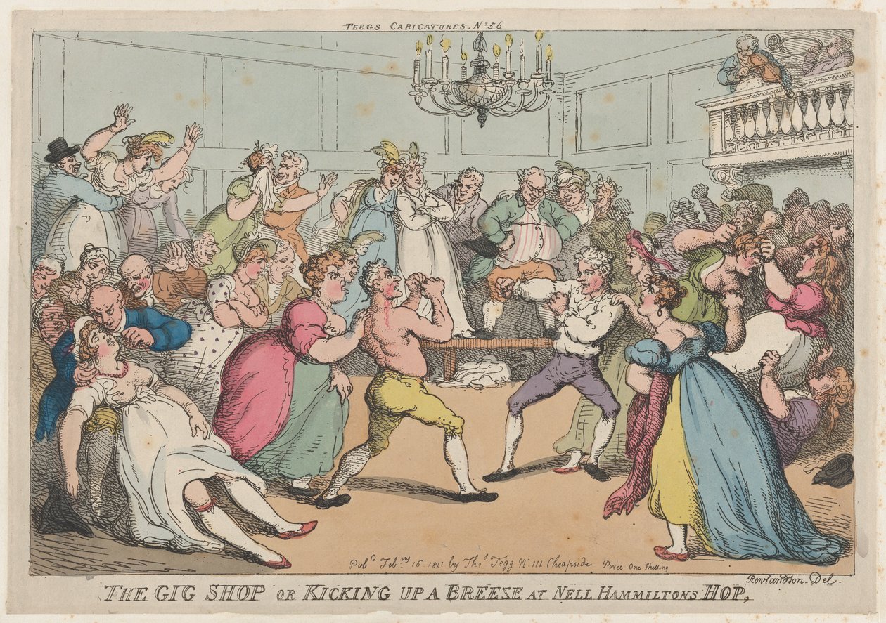 The Gig Shop tai Kicking Up a Breeze Nell Hammiltons Hopissa, 16. helmikuuta 1811, 16. helmikuuta 1811. tekijältä Thomas Rowlandson