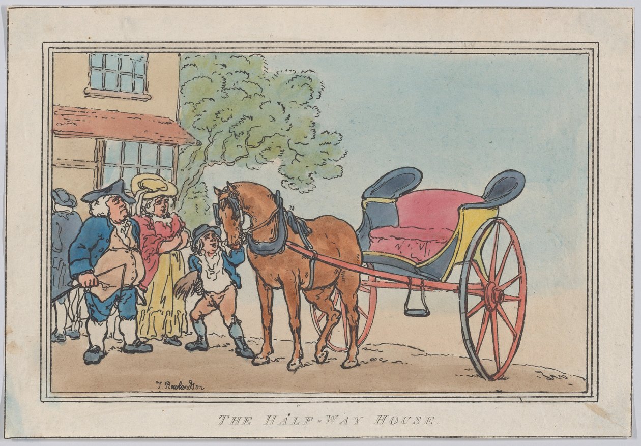 The Half-Way House, julkaistiin 1787 myöhempi uusintapainos, julkaistiin 1787 myöhempi uusintapainos. tekijältä Thomas Rowlandson