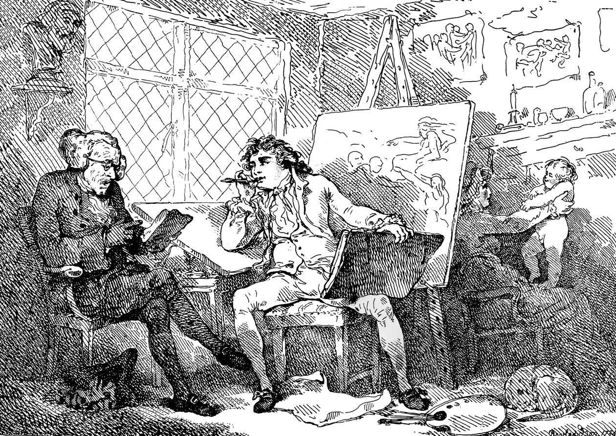 Historioitsija elävöittää nuoren taidemaalarin mieltä, 1784. tekijältä Thomas Rowlandson