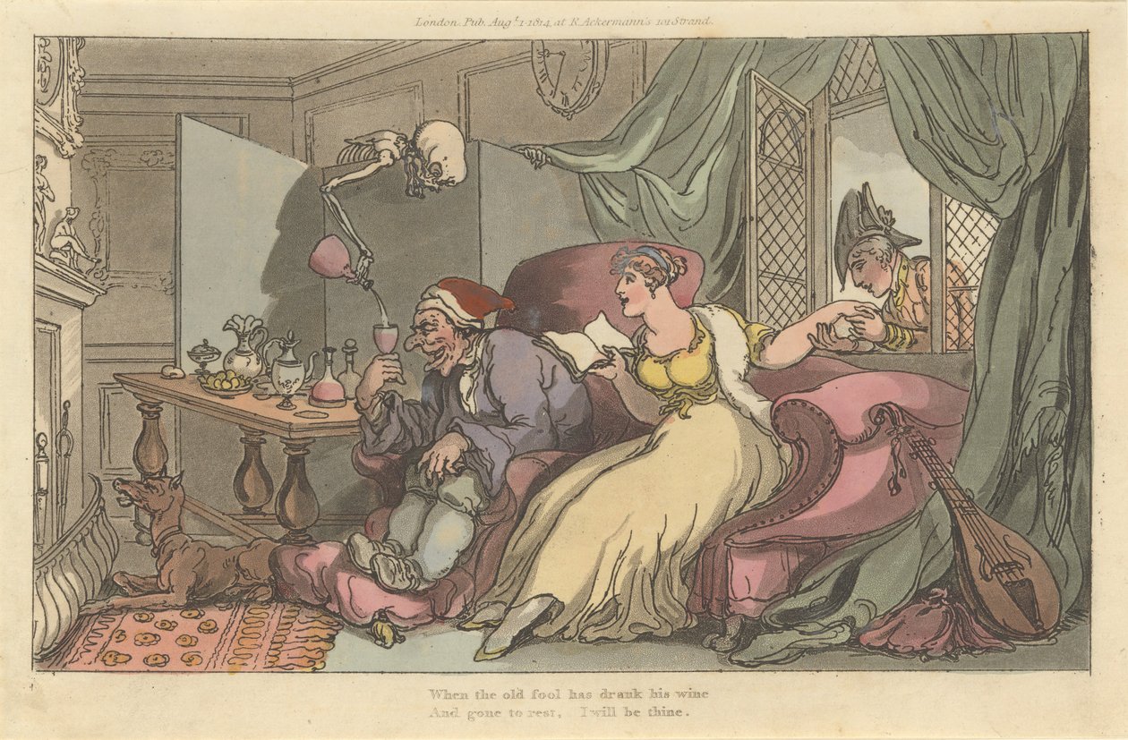 The Honey Moon The English Dance of Death, levy 13, 1. elokuuta 1814. tekijältä Thomas Rowlandson