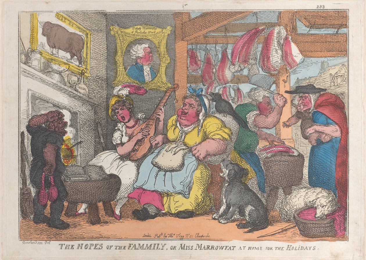 Perheen toiveet eli neiti Marrowfat kotona lomalla, 1809-13., 1809-13. tekijältä Thomas Rowlandson