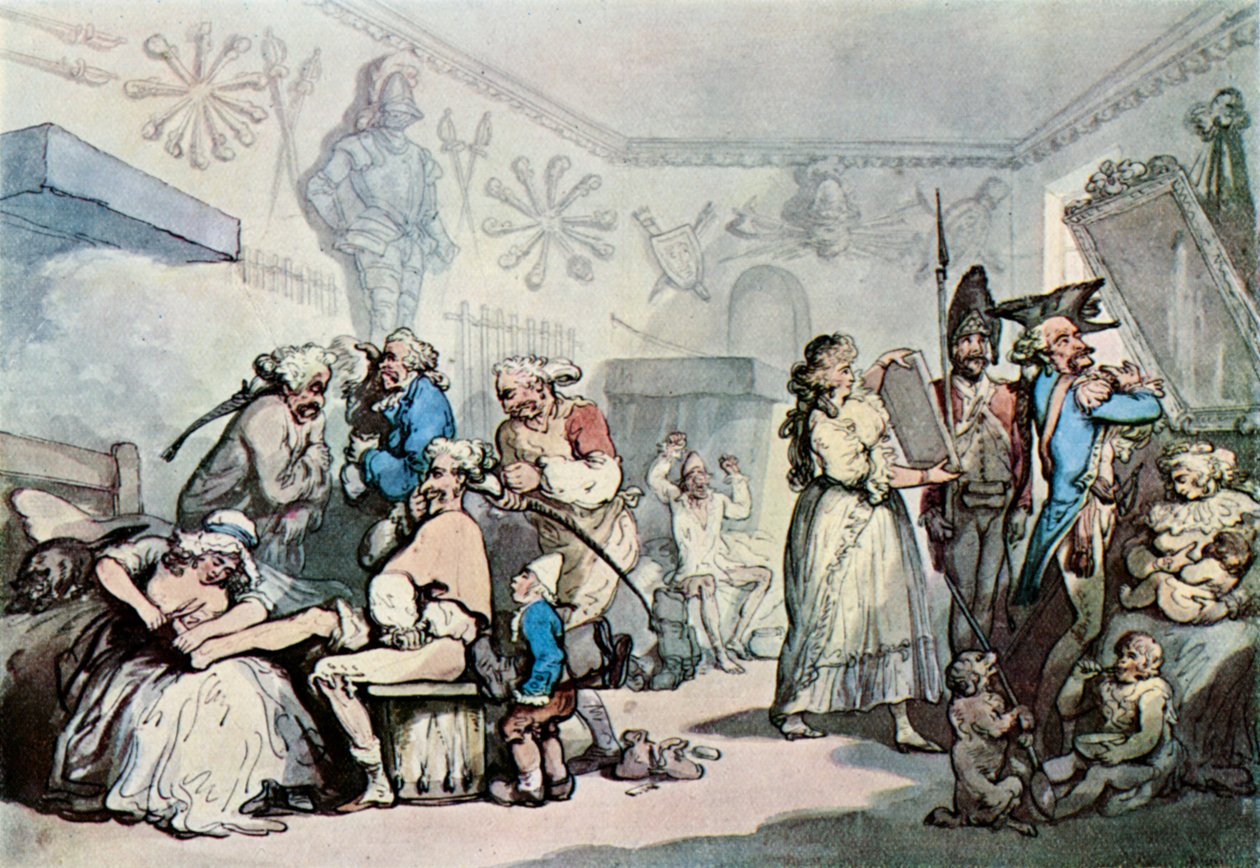 Ranskalaisen kasarmin sisustus, 1787, 1929 tekijältä Thomas Rowlandson