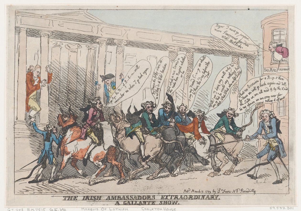 Irlannin poikkeukselliset suurlähettiläät, Gallante Show, 7. maaliskuuta 1789, 7. maaliskuuta 1789. tekijältä Thomas Rowlandson