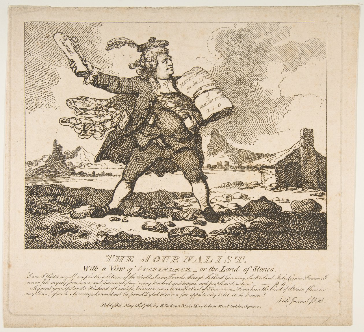 Journalisti, näkemys Auchinleckistä tai kivien maasta maalauksellinen kauneus..., 15. toukokuuta 1786. tekijältä Thomas Rowlandson
