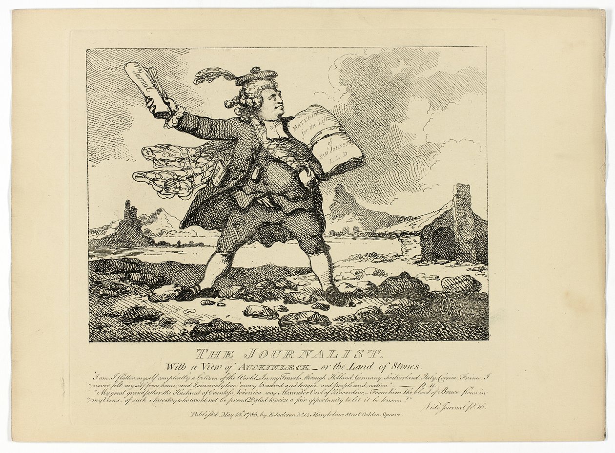 Toimittaja, Boswellin Hebridien kiertomatkasta. tekijältä Thomas Rowlandson