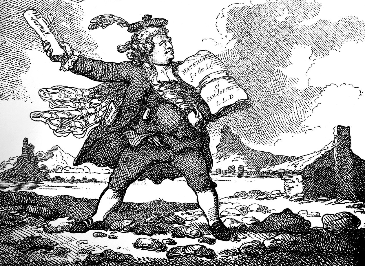 Journalisti näköalalla Auchinleckiin eli Kivien maahan, n. 1786. tekijältä Thomas Rowlandson