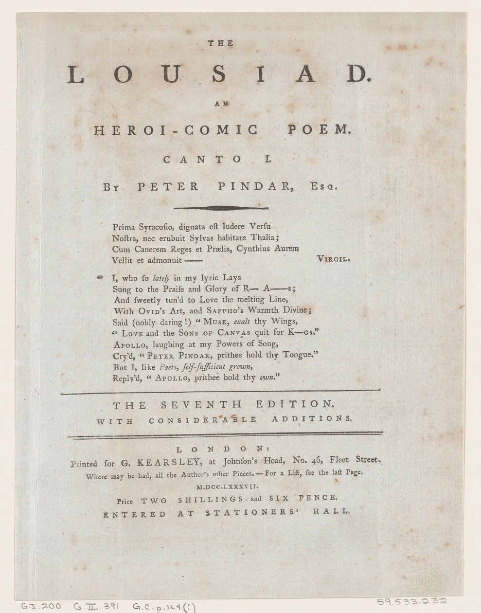 Lousiad, otsikkosivu, 1787, 1787. tekijältä Thomas Rowlandson