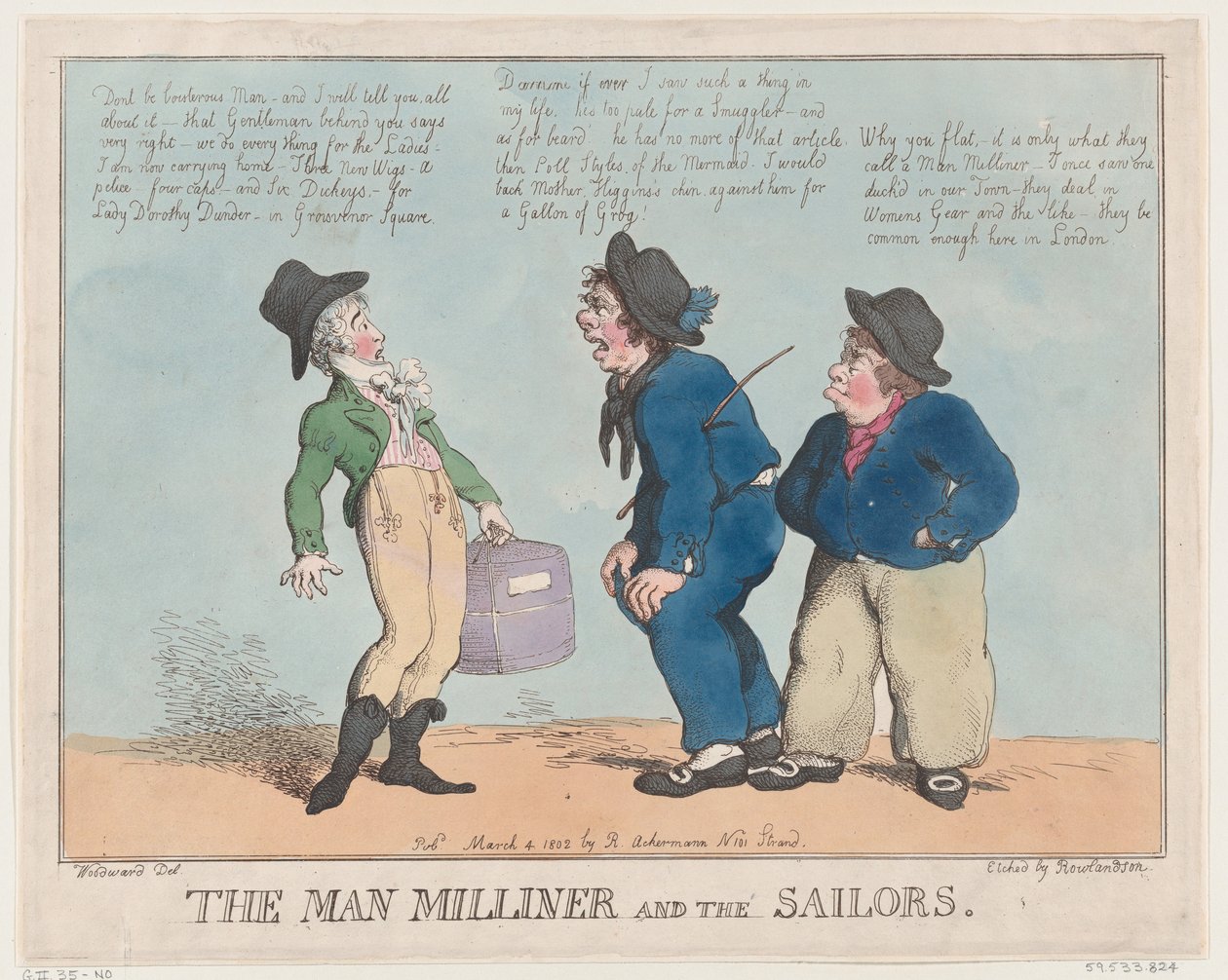 Mies Milliner ja merimiehet, 4. maaliskuuta 1802, 4. maaliskuuta 1802. tekijältä Thomas Rowlandson