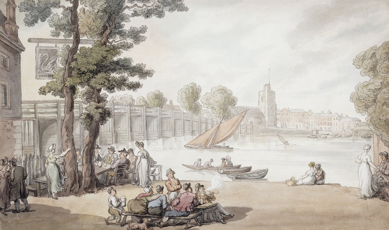 Old Swan Inn, josta on näkymä Putneyn sillalle, tekijältä Thomas Rowlandson