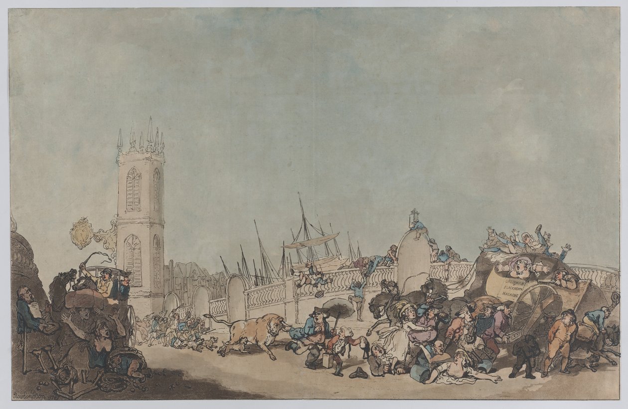 The Overdrove Ox (Hullu härkä Westminsterin sillalla) tekijältä Thomas Rowlandson