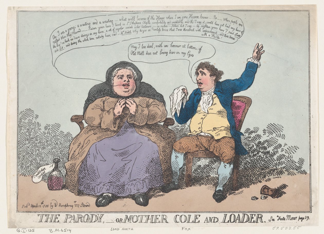 Parodia eli Mother Cole ja Loader, 10. huhtikuuta 1784, 10. huhtikuuta 1784. tekijältä Thomas Rowlandson
