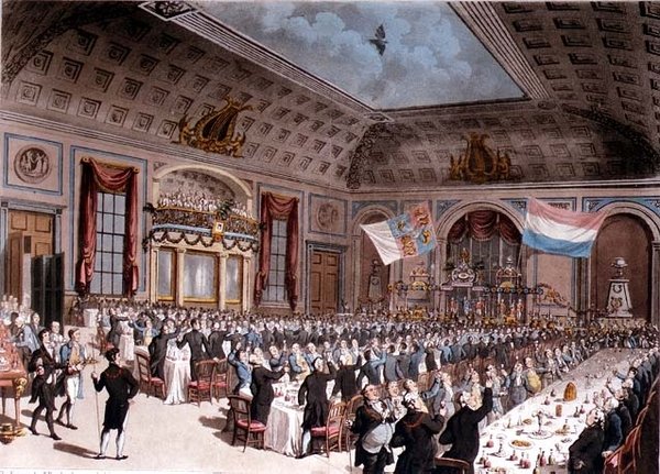Isänmaallinen illallinen City of London Tavernissa, tekijältä Thomas Rowlandson