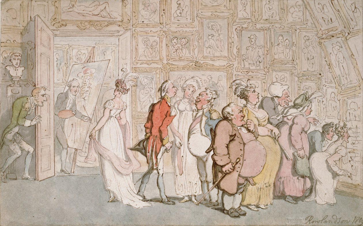 Muotokuvamaalarin etuhuone, 1809 tekijältä Thomas Rowlandson